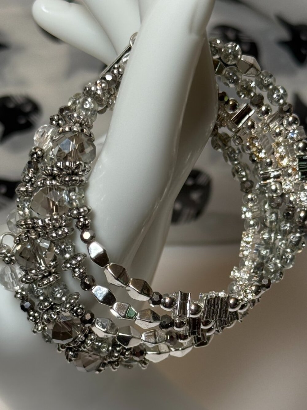 Coiled Beaded Silver Tone Bracelet Engraved Faith Hope